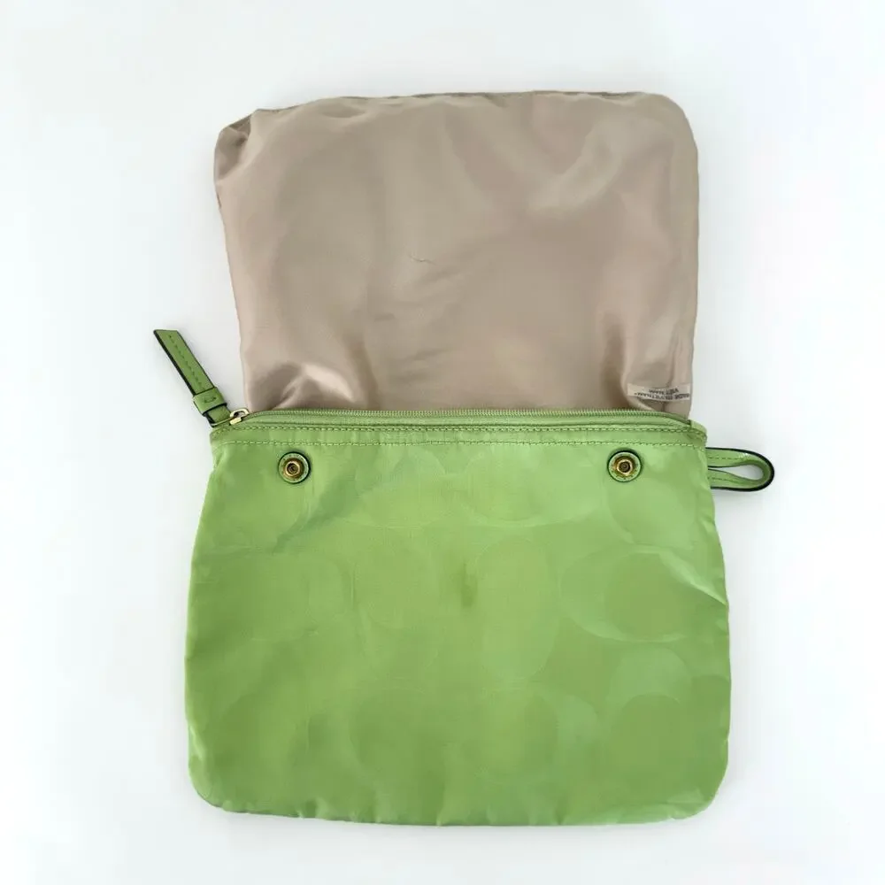 Coach Signature Nylon Packable Tote Bag Removable Pouch Lime Green Overnight - Picture 12 of 15